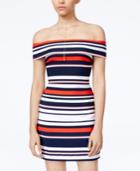 B Darlin Juniors' Striped Off-the-shoulder Dress