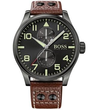 Hugo Boss Men's Chronograph Boss Black Aeroliner Maxx Brown Leather Strap Watch 50mm 1513079