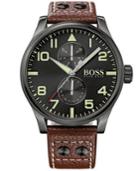 Hugo Boss Men's Chronograph Boss Black Aeroliner Maxx Brown Leather Strap Watch 50mm 1513079