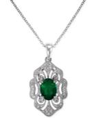 Brasilica By Effy Emerald (1-1/8 Ct. T.w.) And Diamond (1/6 Ct. T.w.) Pendant Necklace In 14k White Gold