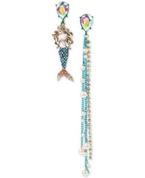 Betsey Johnson Multi-tone Crystal Mermaid Mismatch Earrings