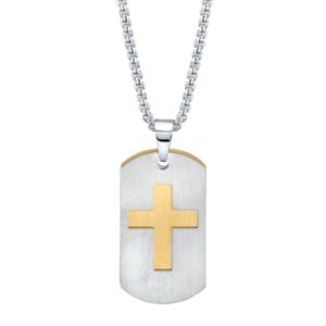 He Rocks Double Tag Cross Pendant Necklace In Stainless Steel, 24 Chain