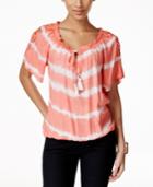 Ny Collection Petite Crochet-trim Tie-dyed Peasant Top