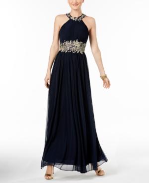 Betsy & Adam Embroidered Mesh Gown
