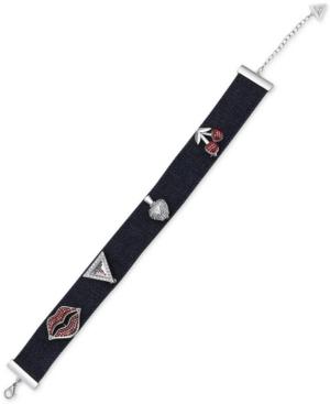 Guess Silver-tone Interchangeable Pin Denim Choker Necklace