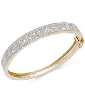 Diamond Accent Greek Key Bangle Bracelet In 18k Gold Over Sterling Silver-plated Brass