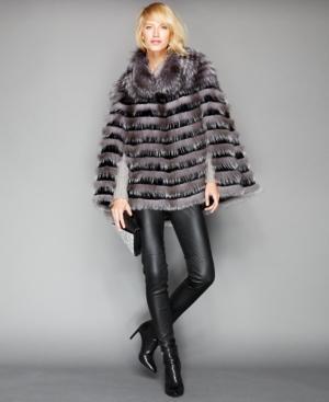 The Fur Vault Fox & Sheared Rabbit Fur Poncho