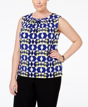 Calvin Klein Plus Size Printed Sleeveless Pleat-neck Top