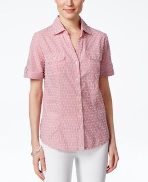 Karen Scott Textured Stripe Short-sleeve Shirt, Only At Macy's