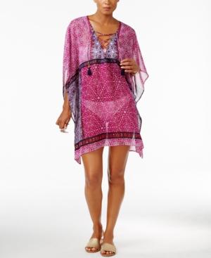 Tommy Bahama Geo Tiles Sheer Lace-up Cover-up Tunic Women's Swimsuit