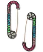 Betsey Johnston Hematite-tone Rainbow Pave Safety Pin Drop Earrings