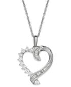 Diamond Baguette Swirl Heart Pendant Necklace In 10k White Gold (1/2 Ct. T.w)