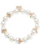 Anne Klein Gold-tone Pave Imitation Pearl Stretch Bracelet