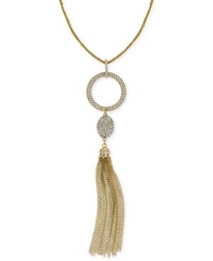 I.n.c. Rose Gold-tone Pave Circle Pendant Tassel Necklace, Created For Macy's