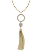 I.n.c. Rose Gold-tone Pave Circle Pendant Tassel Necklace, Created For Macy's