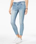 Indigo Rein Juniors' Pearl-embellished Raw-edged Skinny Ankle Jeans