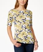 Charter Club Pima Cotton Floral-print Tee, Only At Macy's