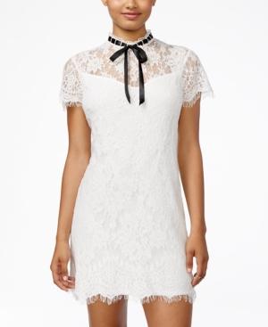 City Studios Juniors' Lace Tie-neck Shift Dress