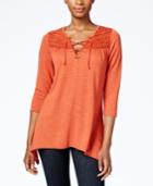 Ny Collection Petite Lace-up Peasant Blouse
