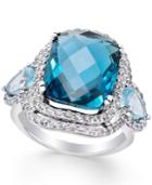 Blue Topaz (13 Ct. T.w.) And Diamond (1-1/10 Ct. T.w.) Ring In 14k White Gold