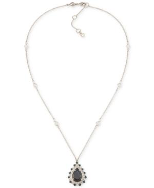 Carolee Silver-tone Blue Crystal Teardrop Pendant Necklace