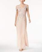 Adrianna Papell Cold-shoulder Beaded Gown