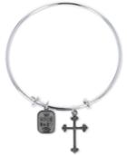 King Baby Cross & Logo Adjustable Bangle Bracelet In Sterling Silver