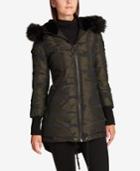 Dkny Faux-fur-trimmed Camo-print Puffer Coat, Created For Macy's