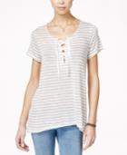 Freshman Juniors' Striped Lace-up Top