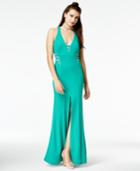 Sequin Hearts Juniors' Open-back Rhinestone-trim Gown
