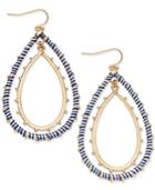 Inc International Concepts Gold-tone Navy And White Wrapped Double Teardrop Chandelier Earrings, Only At Macy's