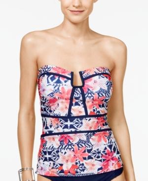 Island Escape Como La Flor Printed Underwire Strapless Tankini Top Women's Swimsuit