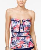 Island Escape Como La Flor Printed Underwire Strapless Tankini Top Women's Swimsuit