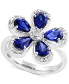 Final Call By Effy Diffused Ceylon Sapphire (2-3/8 Ct. T.w.) & Diamond (1/5 Ct. T.w.) Flower Ring In 14k White Gold