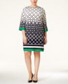 Jessica Howard Plus Size Printed Three-quarter-sleeve Sheath Dress