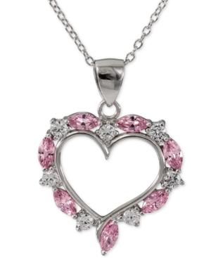 Giani Bernini Pink And Clear Cubic Zirconia Heart Pendant Necklace In Sterling Silver, Created For Macy's