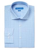 Vince Camuto Slim-fit Blue And Teal Check Dress Shirt
