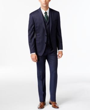 Tallia Slim-fit Blue Pinstripe Flannel Vested Suit