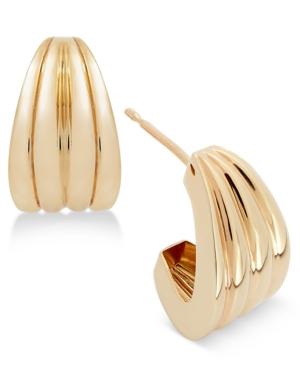 Polished Ridged Huggie J-hoop Earrings In 14k Gold