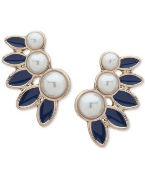 Ivanka Trump Gold-tone Imitation Pearl & Blue Climber Earrings