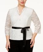 Alex Evenings Plus Size Belted Glitter Lace Blouse