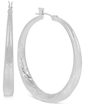 Touch Of Silver Tapered Hoop Earrings In Silver-plated Metal