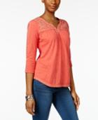 Style & Co Petite Embroidered Shrittail Top, Only At Macy's