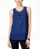 Inc International Concepts Lace-up Layered Blouse, Only At Macy's