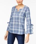 Style & Co Cotton Plaid Lace-up Top, Created For Macy's