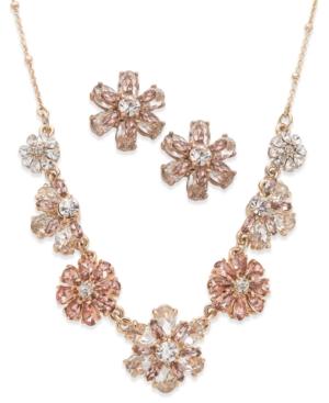Kate Spade New York 12k Gold-plated Crystal Flower Necklace And Stud Earrings Boxed