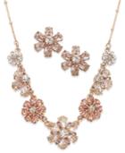 Kate Spade New York 12k Gold-plated Crystal Flower Necklace And Stud Earrings Boxed