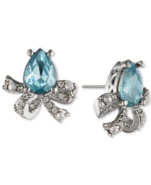 Jenny Packham Silver-tone Pave & Stone Bow Stud Earrings