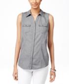 Style & Co. Petite Sleeveless Denim Shirt, Only At Macy's