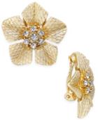 Erwin Pearl Atelier For Charter Club Gold-tone Crystal Flower Clip-on Stud Earrings, Only At Macy's